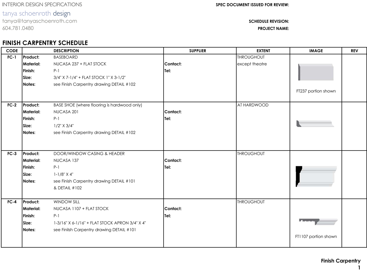 Specifications Tanya Schoenroth Design